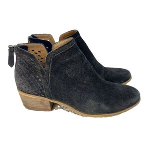 Susina ankle Boots Sz 6.5 Black Perforated Leather Chunky Stacked Heel